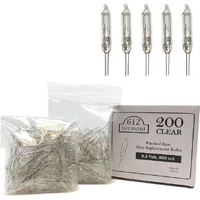 612 Vermont 2.5V Clear Mini Christmas Replacement Bulbs for Christmas Trees and Incandescent String Lights, Pinched Base, 200 Count (0.42 Watt, 170 mA)