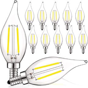 LUXRITE 4W Vintage Candelabra LED Bulbs Dimmable, 400 Lumens, 3000K Soft White, LED Chandelier Light Bulbs 40W Equivalent, Flame Clear Glass, Filament LED Candle Bulb, UL Listed, E12 Base (6 Pack)