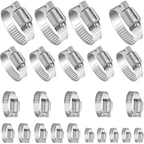 YUCDXVF 24PCS Adjustable Stainless Steel Hose Clamps, 1/4“-2" (6-51mm) Stainless Steel Hose Clamp Assortment Kit Our Hose Clamps Are Used For Home, Garden and Automotive Hose Connections