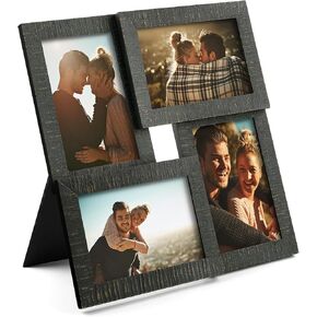4x6 Collage Picture Frames - Solid Wood with Plexiglass - Multi Family Photo Collage Frame Set of 4 - Use as (2) 4x6 and (2) 6x4 Picture Frame Openings - Wall Hanging or Tabletop - Rustic Brown