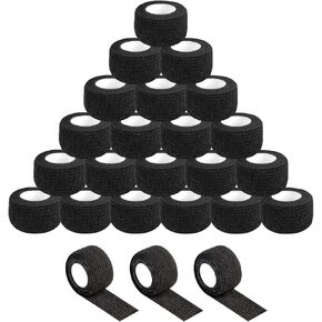 24 Pack Black Self Adhesive Bandages, 1 Inch x 5 Yards, Adhesive Sports Tape, Veterinary Bandage, Tattoo Grip Tape, Ankle Bandage, Elastic Bandage