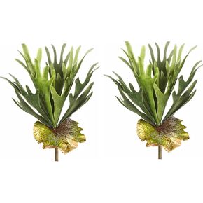 Angel Isabella USA-Set of 2 Premium Quality 13inch Faux Staghorn Fern Bush Frosted Green Foliage 13 Leaves