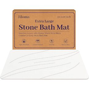 Stone Bath Mat Diatomaceous Earth Shower Mat Non-Slip Super Absorbent Bathroom Floor Mat Quick Drying Natural Easy to Clean(24 * 16 White)
