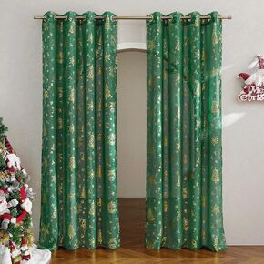 PONY DANCE Christmas Green Sheer Curtains for Living Room,Shimmer Sparkle Glitter Window Curtains for Christmas,Green,2 Panels,52" W x 84" L