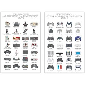 Retro Video Game Posters for Gaming Room Wall Decor. Evolution of Video Game Controllers Art Poster for Teen Bedroom Decorations. Nostalgic Gamer Artwork Cards for Boy. Cool 11x17 In Controller Print