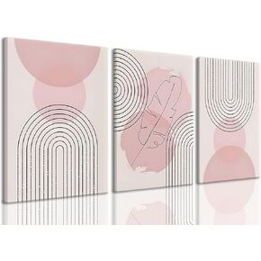 Fetyiu Boho Pink Canvas Wall Art Set of 3 Modern Neutral Abstract Posters Printings Framed Minimalist Pink Artwork Paintings Pictures Living Room Office Bedroom Wall Decor (Boho Pink, 12"x16" Canvas)