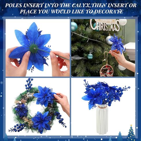 36 Pcs Hot Pink Poinsettias for Christmas Tree 2 Styles 5.5"4.5" Christmas Artificial Flower and 12 Berry Stem Glitter Christmas Tree Flower Christmas decoration Xmas Tree Ornament for Wreath Holiday in Kuwait