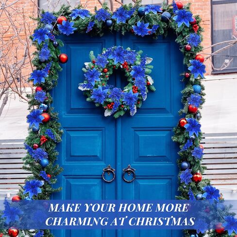 36 Pcs Hot Pink Poinsettias for Christmas Tree 2 Styles 5.5"4.5" Christmas Artificial Flower and 12 Berry Stem Glitter Christmas Tree Flower Christmas decoration Xmas Tree Ornament for Wreath Holiday in Kuwait