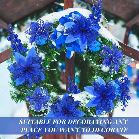 36 Pcs Hot Pink Poinsettias for Christmas Tree 2 Styles 5.5"4.5" Christmas Artificial Flower and 12 Berry Stem Glitter Christmas Tree Flower Christmas decoration Xmas Tree Ornament for Wreath Holiday in Kuwait