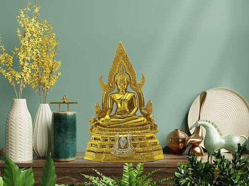 BUDDHO Chinnaraj تمثال بوذا التايلاندي لديكور المنزل 8 بوصة ح تمثال بوذا الذهبي هدية صغيرة مكتب هدية مكتب ديكور التماثيل التأمل مذبح النحت in Kuwait