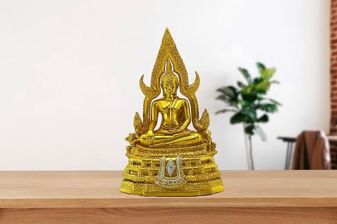 BUDDHO Chinnaraj تمثال بوذا التايلاندي لديكور المنزل 8 بوصة ح تمثال بوذا الذهبي هدية صغيرة مكتب هدية مكتب ديكور التماثيل التأمل مذبح النحت in Kuwait