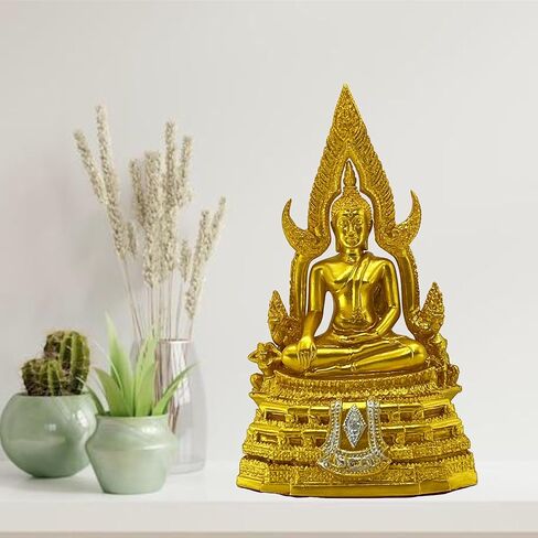 BUDDHO Chinnaraj تمثال بوذا التايلاندي لديكور المنزل 8 بوصة ح تمثال بوذا الذهبي هدية صغيرة مكتب هدية مكتب ديكور التماثيل التأمل مذبح النحت in Kuwait