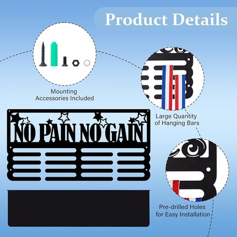 SUPERDANT No Pain No Gain الكأس وميدالية عرض الرف النجوم ميدالية شماعات عرض رف الكأس الرياضة جائزة عرض الرف للجدار المعدني جدار جبل جائزة الشريط للرياضيين in Saudi Arabia