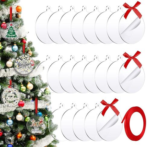 100 Pcs Clear Round Acrylic Ornaments Clear Acrylic Christmas Ornaments DIY Blank Round Acrylic Christmas Ornament with Red Ribbon for Christmas Tree Party Hanging Decoration Supplies (3 inch*100 pcs) in Saudi Arabia