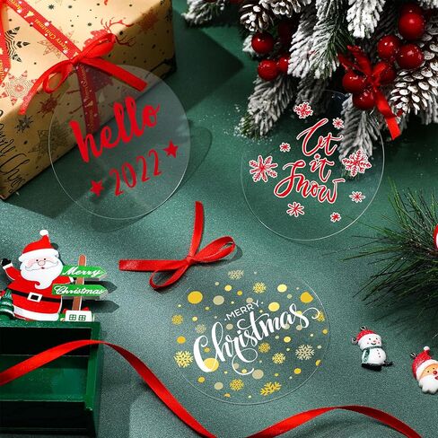 100 Pcs Clear Round Acrylic Ornaments Clear Acrylic Christmas Ornaments DIY Blank Round Acrylic Christmas Ornament with Red Ribbon for Christmas Tree Party Hanging Decoration Supplies (3 inch*100 pcs) in Saudi Arabia