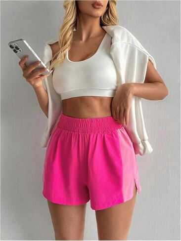 Women's Color Block High Elastic Waisted Track Shorts Loose Split Side Workout Lounge Shorts in Saudi Arabia