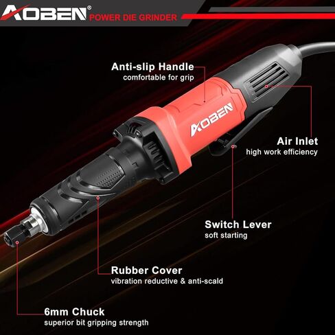AOBEN Power Die Grinder 6mm Collet, Max 28000RPM Electric Die Grinder Tool, Heavey Duty for Metal Grinding Deburring Polishing, Welding Repair in Kuwait