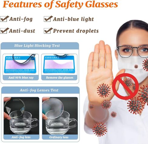 Safety Glasses Anti Fog Clear Blue Light Blocking Eye Protection Nurse Goggles for Women Men in Saudi Arabia