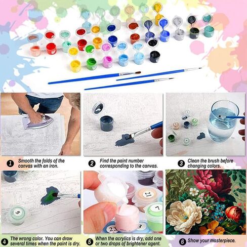 Flower Paint by Numbers Kit for Adults Canvas-Flower Paint by Numbers Kits for Adults,Flower Adult Paint by Numbers for Adults for Gift Home Wall Decor(16x20inch) in Saudi Arabia