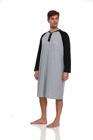 Mens Nightshirt - Long Sleeve Lounge, Sleep Henley Shirt Pajama - Mens Nightgown/Big Sleeping Top, Black in Saudi Arabia