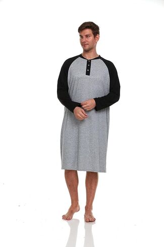 Mens Nightshirt - Long Sleeve Lounge, Sleep Henley Shirt Pajama - Mens Nightgown/Big Sleeping Top, Black in Saudi Arabia