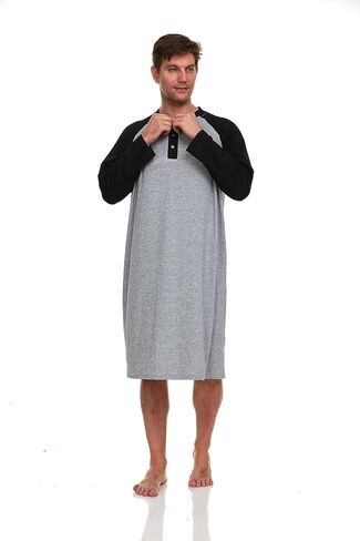 Mens Nightshirt - Long Sleeve Lounge, Sleep Henley Shirt Pajama - Mens Nightgown/Big Sleeping Top, Black in Saudi Arabia
