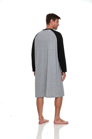 Mens Nightshirt - Long Sleeve Lounge, Sleep Henley Shirt Pajama - Mens Nightgown/Big Sleeping Top, Black in Saudi Arabia