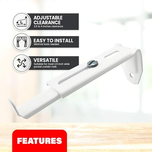 Amazing Drapery Hardware Center Support Brackets for 2.5 Inch Pocket Rods - Adjustable 3.5 to 6 Inch Clearance, Universal for Wide Pocket Rods - 2 Pack with Screws in Kuwait