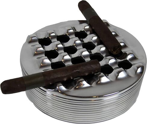 Aluminum Metal Cigar Ashtray with Lid For Men-Durable handcrafted 16 Holes Grid Design Ash Tray indoor and outdoor - Wind Resistant Round Cigars to Cigarillos, black (53) in Kuwait