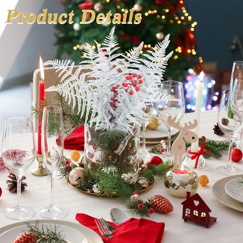 Yunsailing 20 Pcs Christmas Glitter Leaves Artificial Flashing Leaves Tropical Leaf Wedding Pick Flower Arrangement Wreaths DIY Hanging Ornament for Wedding Party Decoration(Silver, 20 Pcs) in Saudi Arabia