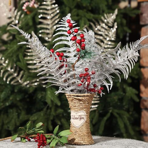Yunsailing 20 Pcs Christmas Glitter Leaves Artificial Flashing Leaves Tropical Leaf Wedding Pick Flower Arrangement Wreaths DIY Hanging Ornament for Wedding Party Decoration(Silver, 20 Pcs) in Saudi Arabia