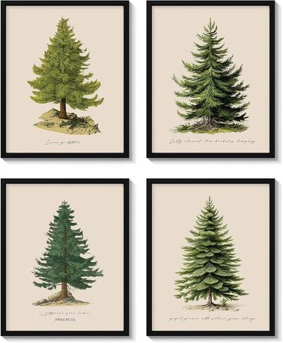 InSimSea 4 PCS Christmas Pine Tree Wall Decor Posters Prints Set, Modern Home Decor Wall Art for Living Room, Christmas Painting Print, Winter Decoration for home kitchen, (8X10 inches, Unframed) in Kuwait
