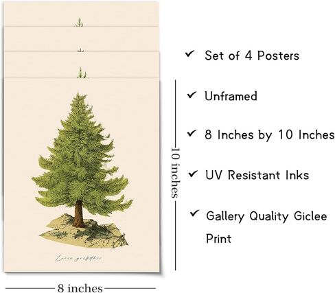 InSimSea 4 PCS Christmas Pine Tree Wall Decor Posters Prints Set, Modern Home Decor Wall Art for Living Room, Christmas Painting Print, Winter Decoration for home kitchen, (8X10 inches, Unframed) in Kuwait
