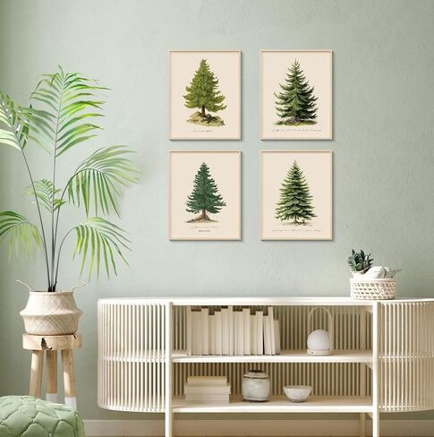 InSimSea 4 PCS Christmas Pine Tree Wall Decor Posters Prints Set, Modern Home Decor Wall Art for Living Room, Christmas Painting Print, Winter Decoration for home kitchen, (8X10 inches, Unframed) in Kuwait