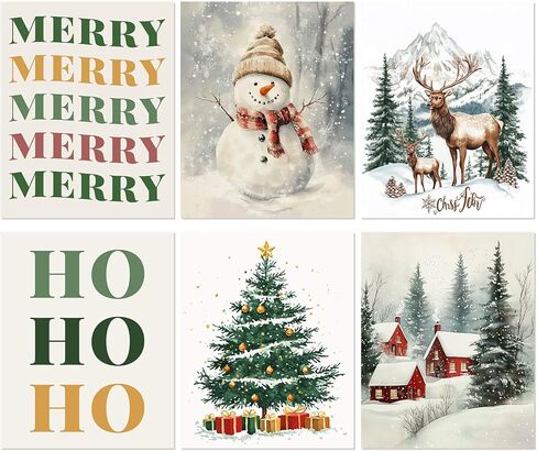 InSimSea 4 PCS Christmas Pine Tree Wall Decor Posters Prints Set, Modern Home Decor Wall Art for Living Room, Christmas Painting Print, Winter Decoration for home kitchen, (8X10 inches, Unframed) in Kuwait