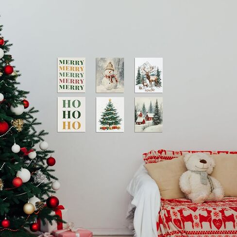 InSimSea 4 PCS Christmas Pine Tree Wall Decor Posters Prints Set, Modern Home Decor Wall Art for Living Room, Christmas Painting Print, Winter Decoration for home kitchen, (8X10 inches, Unframed) in Kuwait