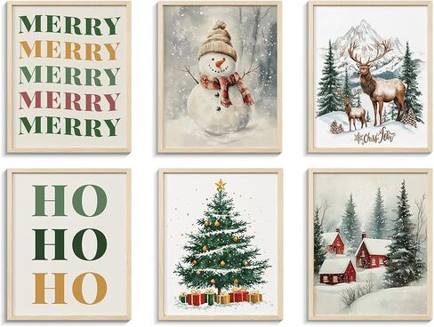 InSimSea 4 PCS Christmas Pine Tree Wall Decor Posters Prints Set, Modern Home Decor Wall Art for Living Room, Christmas Painting Print, Winter Decoration for home kitchen, (8X10 inches, Unframed) in Kuwait