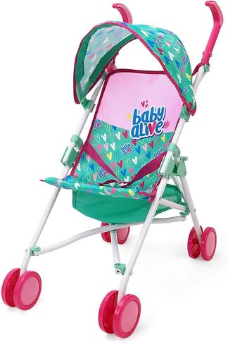 عربة دمى من بيبي الايف - زهري وقوس قزح - تناسب الدمى حتى 24 انش، مظلة قابلة للسحب، حزام امان لدمية الطفل، مقبض وعجلات بلونين، سلة تخزين، للاطفال من سن 3 سنوات فما فوق in Kuwait