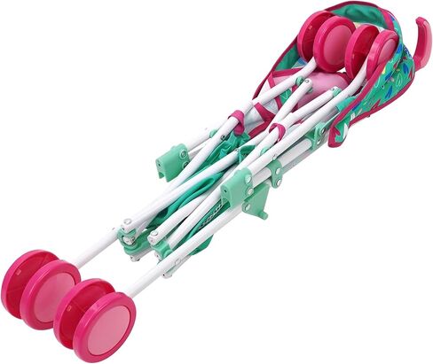 عربة دمى من بيبي الايف - زهري وقوس قزح - تناسب الدمى حتى 24 انش، مظلة قابلة للسحب، حزام امان لدمية الطفل، مقبض وعجلات بلونين، سلة تخزين، للاطفال من سن 3 سنوات فما فوق in Kuwait