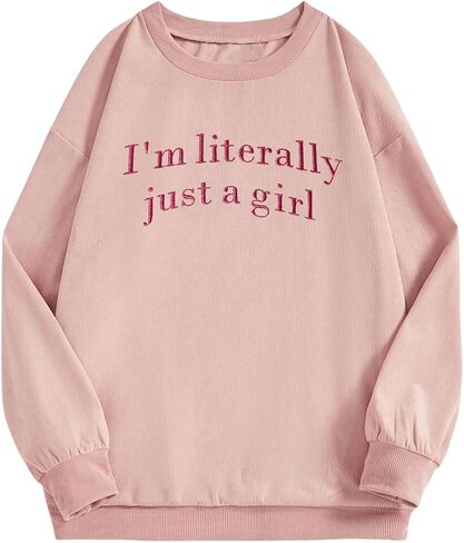 Women's Plus Size Embroidery Graphic Corduroy Sweatshirts Long Sleeve Drop Shoulder Crewneck Pullovers in Saudi Arabia