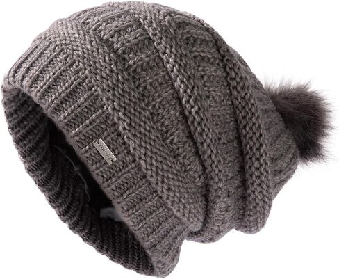 TOP-EX 100% Merino Wool Winter Slouchy Beanie for Women with Faux Fur Pom - Satin or Fleece Lined Hats for Cold Weather in Kuwait
