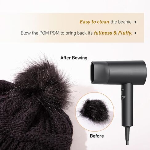 TOP-EX 100% Merino Wool Winter Slouchy Beanie for Women with Faux Fur Pom - Satin or Fleece Lined Hats for Cold Weather in Kuwait