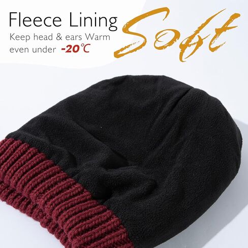 TOP-EX 100% Merino Wool Winter Slouchy Beanie for Women with Faux Fur Pom - Satin or Fleece Lined Hats for Cold Weather in Kuwait