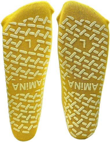AMiNA L Hospital Socks for Men & Women - Bright Yellow Non-Slip Hospital Socks with Grips, Extra Wide Non-Binding Comfort, Breathable Grippy Socks for Elderly, Diabetic Footwear for Sensitive Feet in Kuwait
