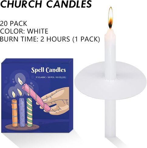 White Short Taper Candles, 20 Pack 5 Inch Church Candle Bulk with Drip Protectors, Unscented Candlesticks for Christmas Eve and Easter Candlelight Service, Vigil, Memorial and Devotional in Saudi Arabia