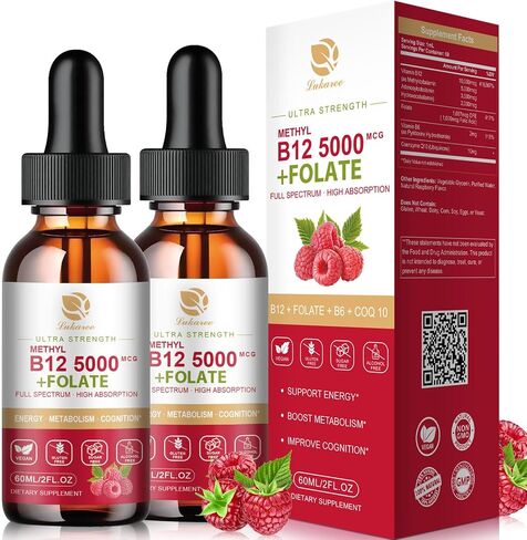 Vitamin B12 Sublingual Drops Vegan B12 Vitamins Liquid - 5000 mcg Methylcobalamin, 3000 mcg Adenosyl & 2000 mcg Hydroxy B12, Energy, Focus, Mood & Immune Support - 2 Month Supply, 2 fl oz in Saudi Arabia