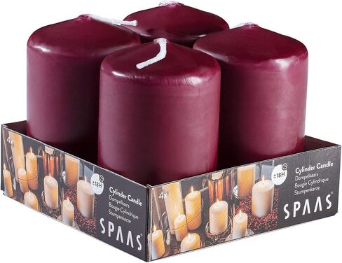شموع عمودية حمراء من SPAAS - عبوة من 4 قطع | شموع عمودية صغيرة مقاس 2 × 3 بوصات لديكور المنزل، وتزيين المطبخ، والمدفأة، وجمالية الزفاف، والقطعة المركزية | شموع عمودية مزخرفة غير معطرة in Kuwait