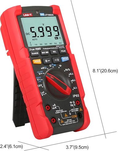 UNI-T Industrial Digital Multimeter UT195DS (IP65, 2M Drop Test) True RMS 6000 Counts AC DC Voltage Current LOZ ACV Resistance Capacitance Frequency Duty Cycle Diode Continuity Test Auto/Manual Range in Kuwait
