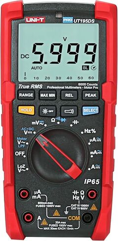 UNI-T Industrial Digital Multimeter UT195DS (IP65, 2M Drop Test) True RMS 6000 Counts AC DC Voltage Current LOZ ACV Resistance Capacitance Frequency Duty Cycle Diode Continuity Test Auto/Manual Range in Kuwait