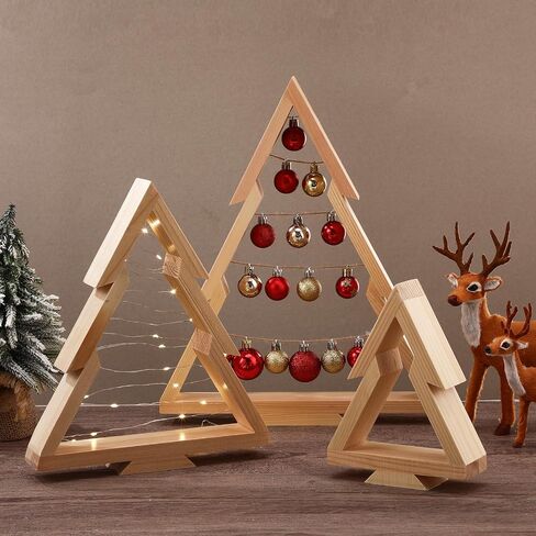 3 PCS Wooden Christmas Tree Tabletop Centerpieces Decor Christmas Natural Wood Frame Tiered Tray Mantle Shelf Wooden Cut out Standing Decoration Xmas Farmhouse Rustic Countryside(Tree) in Saudi Arabia